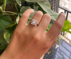 9mm multi cz halo square pattern ring in pure silver