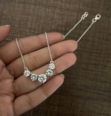 Five cz stone 18'' long necklace in pure silver