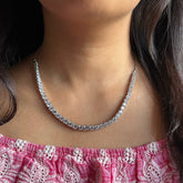 Graduating cz stone single line adjustable necklace in pure silver