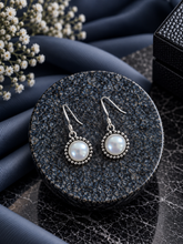 1.2cm diameter fresh water pearl rava work hangings in pure silver