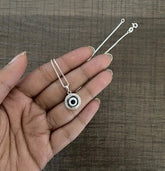 1.2 cm diameter multi cz stone studded blue evil eye pendant with an 18'' chain in pure silver