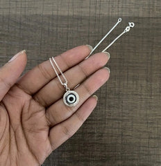 1.2 cm diameter multi cz stone studded blue evil eye pendant with an 18'' chain in pure silver