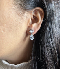 Geometric combination studs with 6mm square cz studs and a tear drop in pure silver