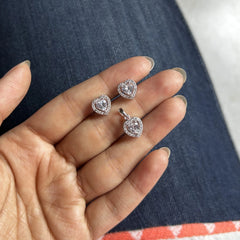 8mm multiple cz heart pattern earrings with a matching pendant in pure silver