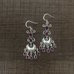 Ruby cut stone chandbalis danglers in pure silver