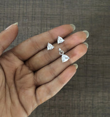 Triangle cz earrings and pendant set in pure silver