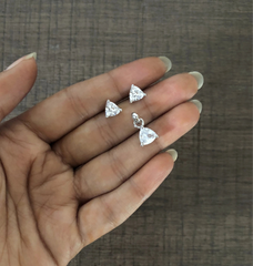 Triangle cz earrings and pendant set in pure silver