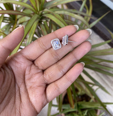 Rectangle shape multi cz stone studs in pure silver