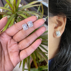Rectangle shape multi cz stone studs in pure silver