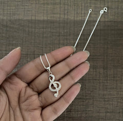 Musical note pattern multi cz stone pendant with an 18'' chain in pure silver