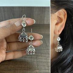4.5 cm long circle and pyramid shape hanging jhumkas in pure silver
