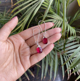 Dark pink stone loop earrings in pure silver