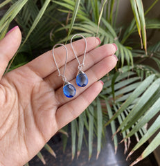 Blue stone loop earrings in pure silver