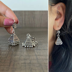 Pyramid jhumkas with flower hangings in pure silver