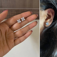 7mm square cz stone studs in pure silver