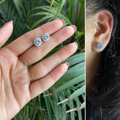 8mm four prong grain setting cz stone studs in pure silver