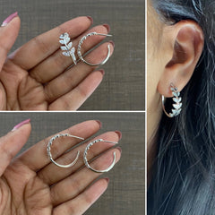 1.8 cm diameter multi cz stone leaf pattern stud style balis in pure silver