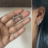 Three leaf compact cz stone studs in pure silver
