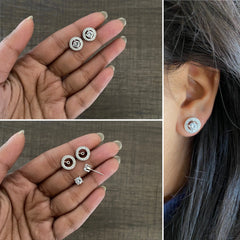 1 cm multi cz stone detachable studs in pure silver with a ring and 5mm transparent cz stone centre in pure silver