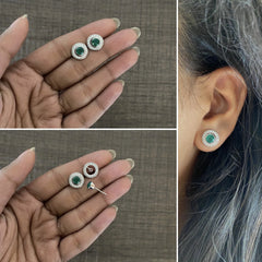 1 cm multi cz stone detachable studs in pure silver with a ring and green onyx stone centre in pure silver