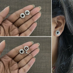1 cm multi cz stone detachable studs in pure silver with a ring and black onyx stone centre in pure silver
