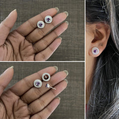 1 cm multi cz stone detachable studs in pure silver with a ring and purple cz stone centre in pure silver
