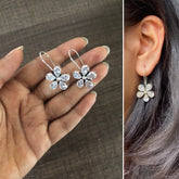 Cz cut stone flower loops made in pure silver (big size)