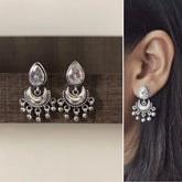Pure silver cz stone chandbalis with silver beads