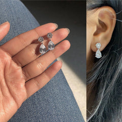 Pure silver cz stone 1.8 cm long compact flower with tear drop studs