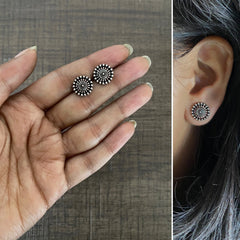 1.1 cm diameter antique finish round studs in pure silver