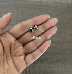 5mm black onyx cut stone bezel setting studs in pure silver