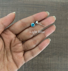 5mm light blue cz stone bezel setting studs in pure silver