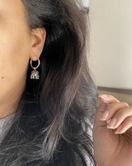 2 cm diameter thick plain balis with small antique finish carving work jhumkas in pure silver