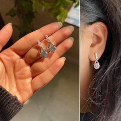 Four cz stone inverted V pattern studs in pure silver