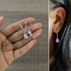 Tear drop cz stone pattern hangings in pure silver