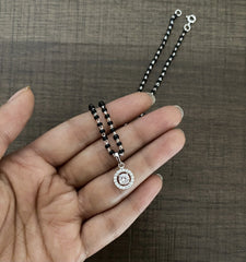 9mm multi cz stone pendant with an 18'' mangalsutra chain in pure silver