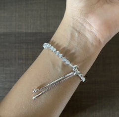 4mm cz stone studded infinity pattern adjustable bracelet in pure silver