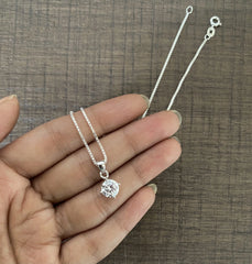 7mm cz stone four prong elevated grain setting pendant with an 18’’ chain in pure silver