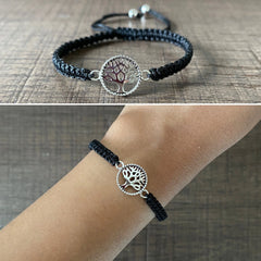 Pure silver Tree of Life adjustable hand braided bracelet