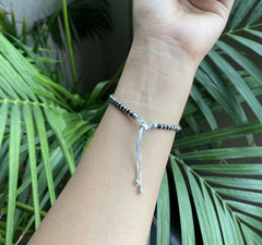 Adjustable Black Beads Nazariya Bracelet in pure silver (single piece)