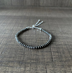 Adjustable Black Beads Nazariya Bracelet in pure silver (single piece)