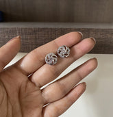 Multi cz stone 1 cm diameter rotated flower pattern studs in pure silver