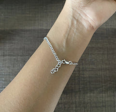 1.2 cm diameter evil eye bead bracelet with a ring and 7.2'' long chain in pure silver