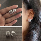 Half circle cz stone studded cut work studs in pure silver