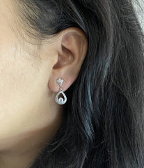 Pure silver multi cz stone tear drop studs
