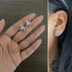 6mm single cz stone studs with a rotated border made in pure silver