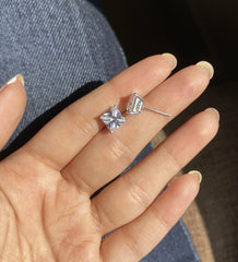 7mm square cz stone studs in pure silver