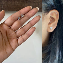 3mm three cz stone studs in pure silver