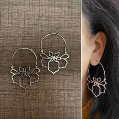 Light weight lotus cut work earrings in pure silver