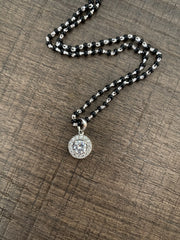 Compact 1cm diameter multiple cz stone pendant with an 18’’ mangalsutra chain in pure silver